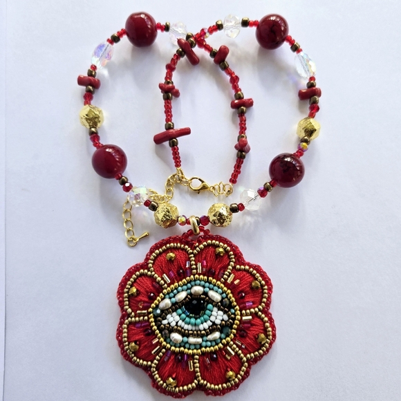 Handembroidered Evil Eye Necklace - Picture 2 of 6